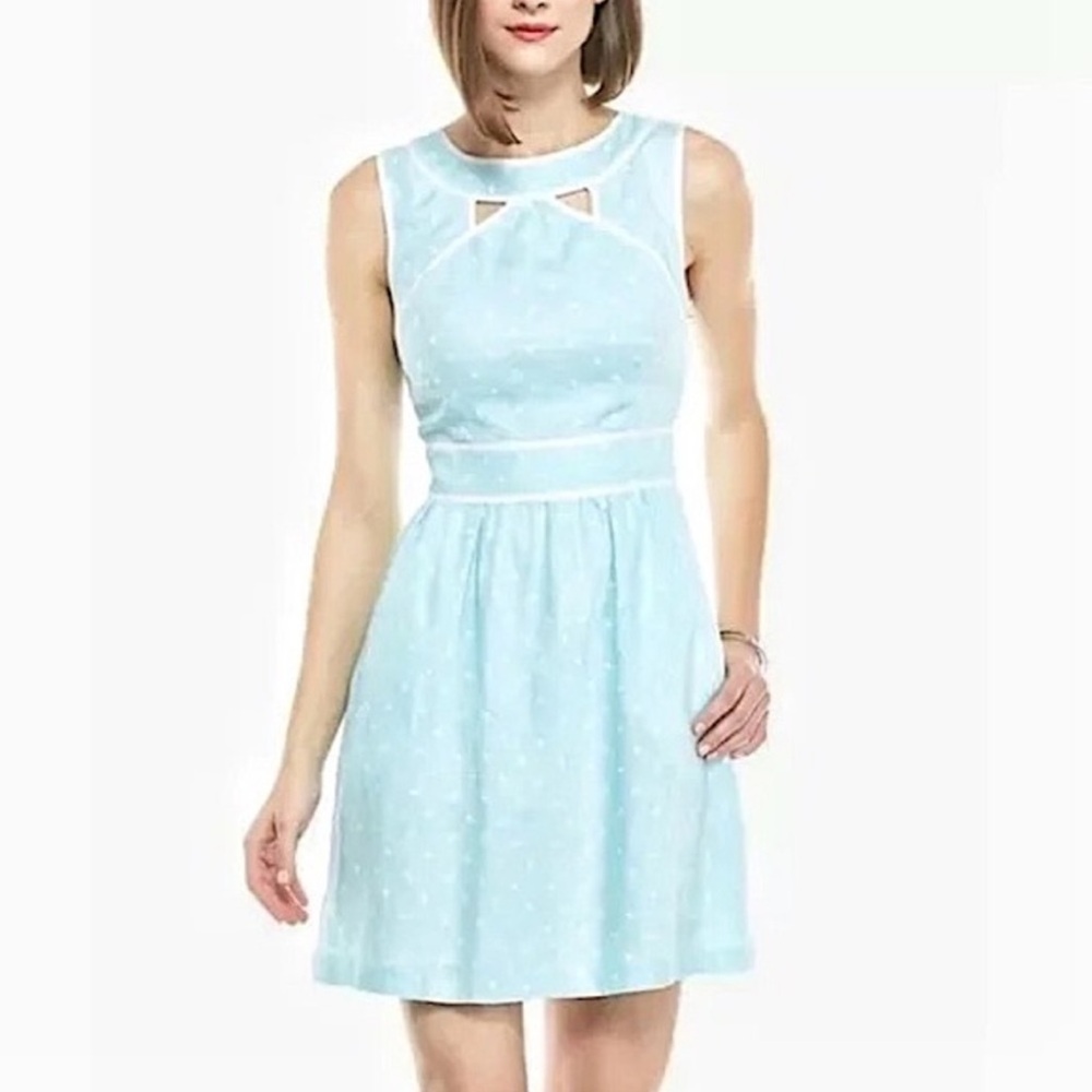 KAARI BLUE Women's Topaz Blue Sleeveless Linen Polka Dot Dress Size 10
